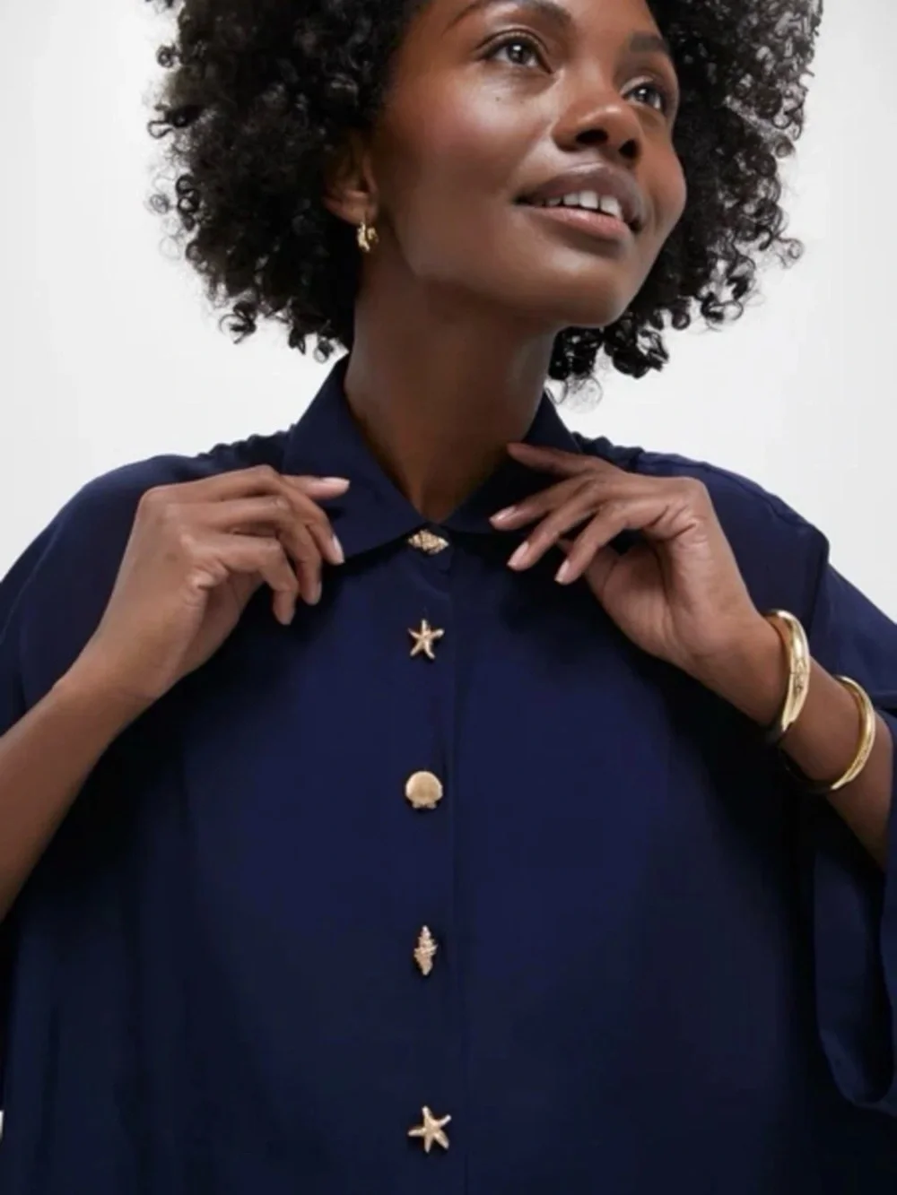 Tuckernuck Navy Viscose Charmeuse Nautilus Blouse Medium M NWT - Picture 5 of 9